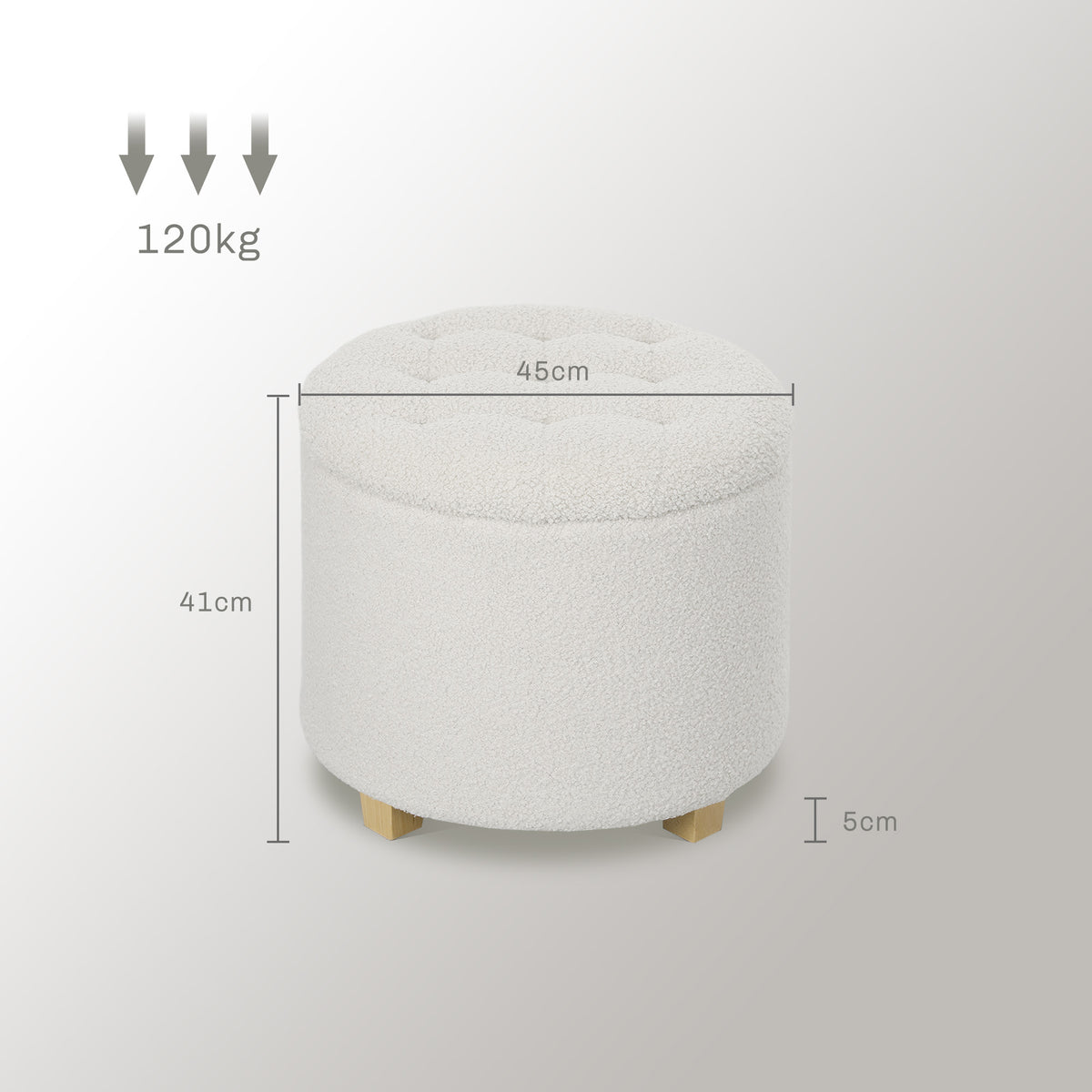 Pouf coffre rangement, repose-pieds, charge 120 Kg, Ø 45 x 41 cm, blanc