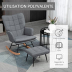 Fauteuil à bascule avec repose-pieds, coussin inclus, 64 x 89 x 90 cm, gris