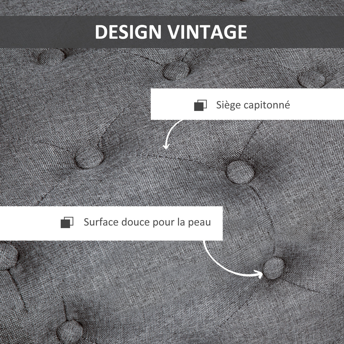 Banc de rangement, pouf 100 x 40 x 44 cm, gris foncé