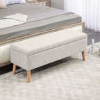 Banc/ coffre rangement rembourré aspect lin, charge 220 Kg, 110 x 39 x 45 cm, beige