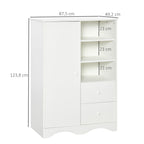 Armoire avec Porte et 5 étagères, 3 niches, 2 tiroirs, blanc