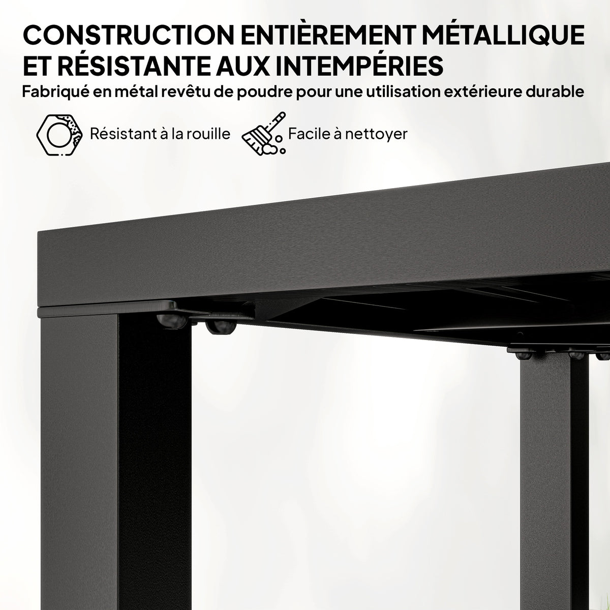 Table de jardin carrée, cadre en métal,noir