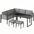 Salon de Jardin Canapé 6 Pièces Coussins 10cm Table Haute et 2 Repose-pieds Gris