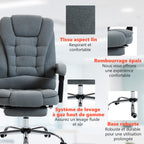 Fauteuil de bureau massant et chauffant, 65x70x111-119cm, gris