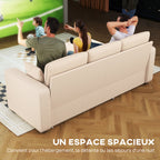Canapé d'angle convertible en velours, canapé-lit 3 places, coussins, 205x135x76cm, beige