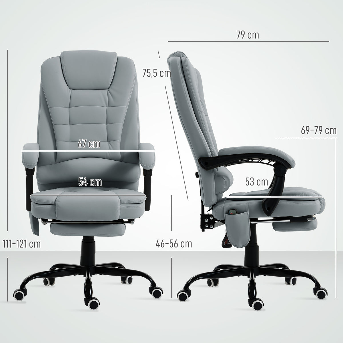 Fauteuil de bureau massant, inclinable et télécommande filaire, gris