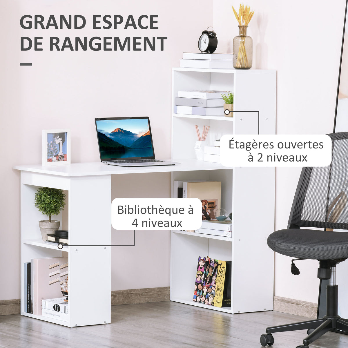 Bureau informatique, 6 compartments ouverts
