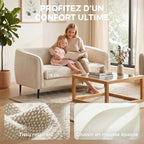 Canapé 2 places en velours, 160 cm, coussin épais à ressorts, beige