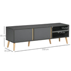 Meuble TV jusqu'à 55 pouces ,2 portes, 2 niches avec passe-câbles 150 x 35 x 45 cm gris foncé