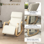 Fauteuil à bascule avec repose-pieds réglable, poche latérale, blanc crème
