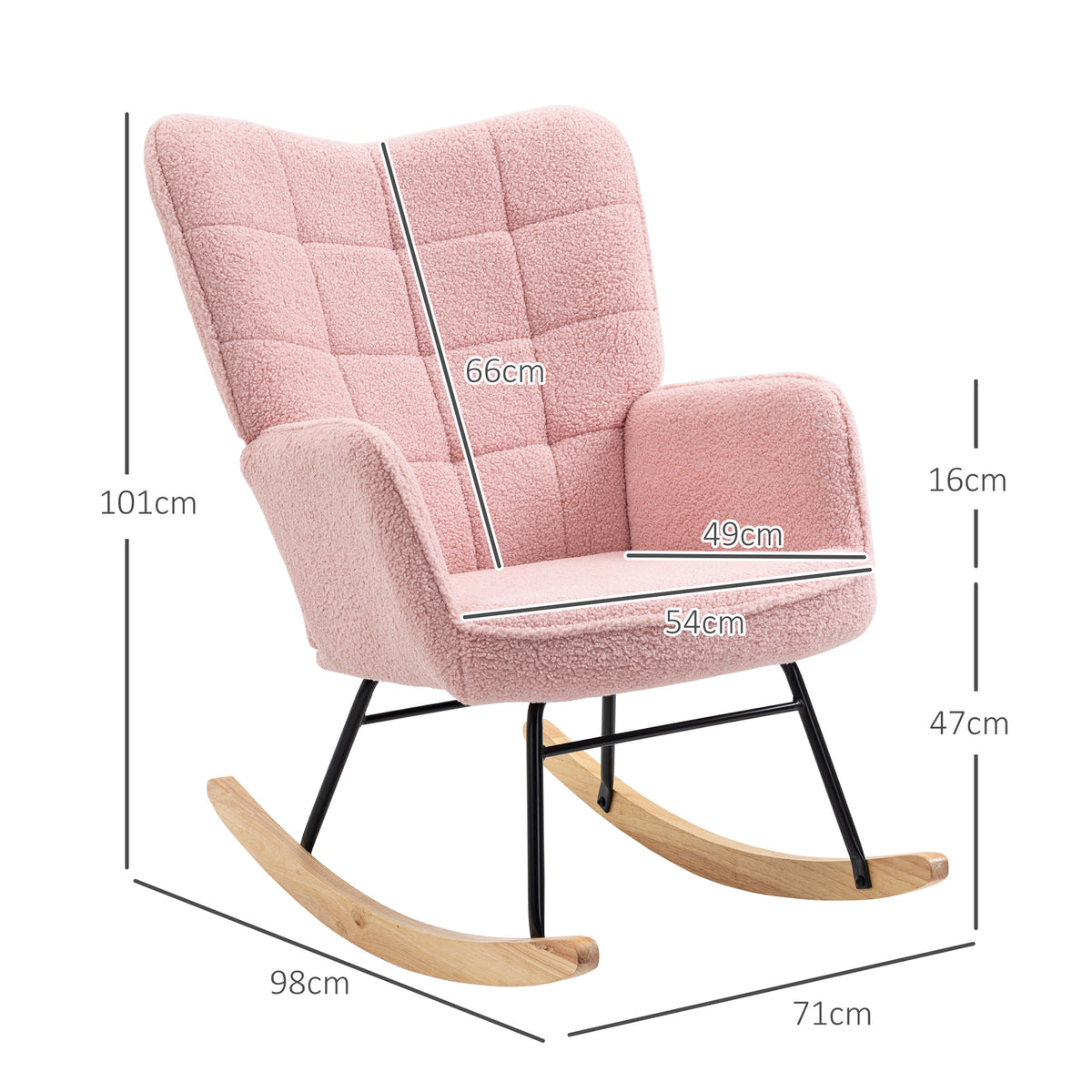 Fauteuil à bascule, structure en acier 71 x 98 x 101 cm rose