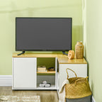 Meuble TV d'angle, jusqu'à 40 pouces avec rangements aspect bois clair et blanc