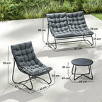 Salon de Jardin 4 Pièces avec Coussins Épais 8cm, en Acier, Gris