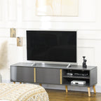 Meuble TV jusqu'à 55 pouces ,2 portes, 2 niches avec passe-câbles 150 x 35 x 45 cm gris foncé