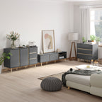 Meuble TV jusqu'à 55 pouces ,2 portes, 2 niches avec passe-câbles 150 x 35 x 45 cm gris foncé
