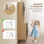 Buffet cuisine haut avec lumière LED, 6 portes 2 tiroirs 100x40x176cm noir