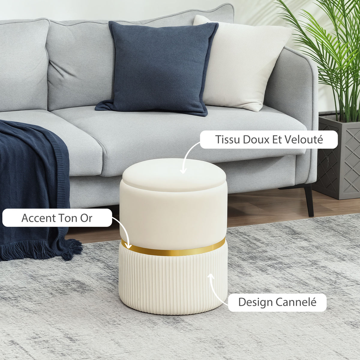 Pouf tabouret repose-pied coffre de rangement 36 x 36 x 44 cm beige