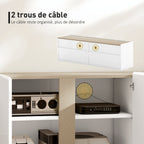 Meuble TV, 4 portes à fermeture amortie, étagère réglable et passe-câbles, 135 x 38 x 45 cm, blanc