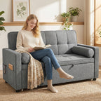 Canapé convertible 2 places, canapé-lit, 2 coussins 80,5x137,5x84cm gris