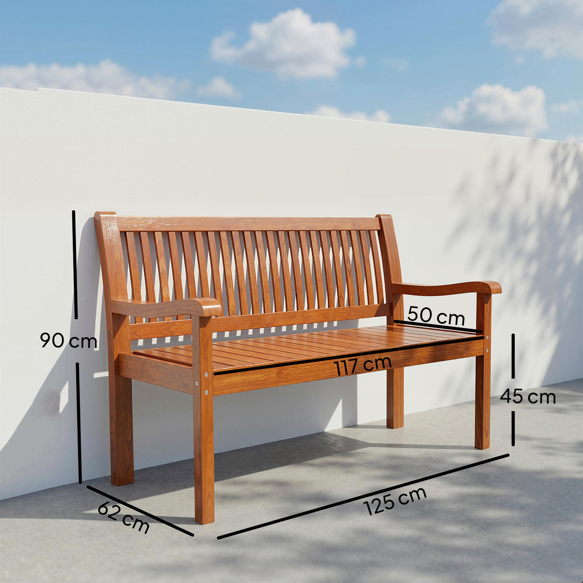 Banc de Jardin 2 Places avec Housse Imperméable et Dossier Ergonomique, Bois Marron Clair