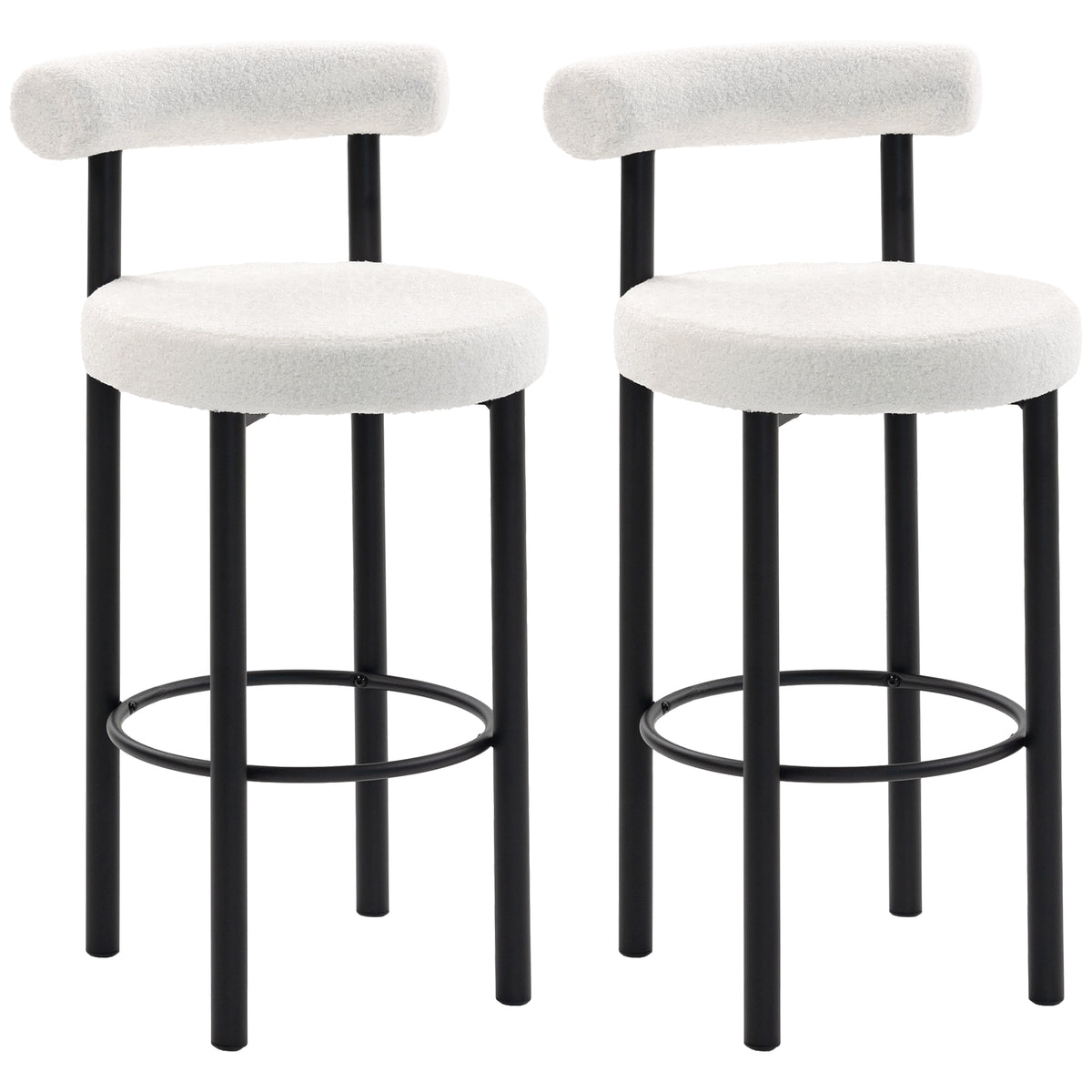 Lot de 2 tabourets de bar, dossier incurvé, repose-pieds, 50x52,5x98cm, blanc