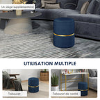 Pouf tabouret repose-pied coffre de rangement en velours 36 x 36 x 44 cm bleu