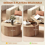 Table basse relevable, compartiment caché et plateau à fermeture douce, bois naturel