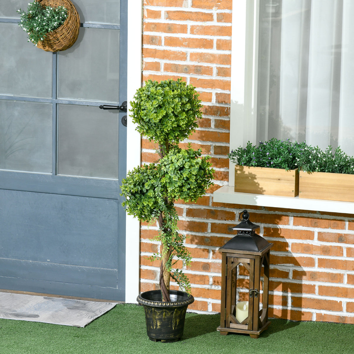 Plante artificielle, 3 boules de buis avec pot ciment, hauteur 115 cm