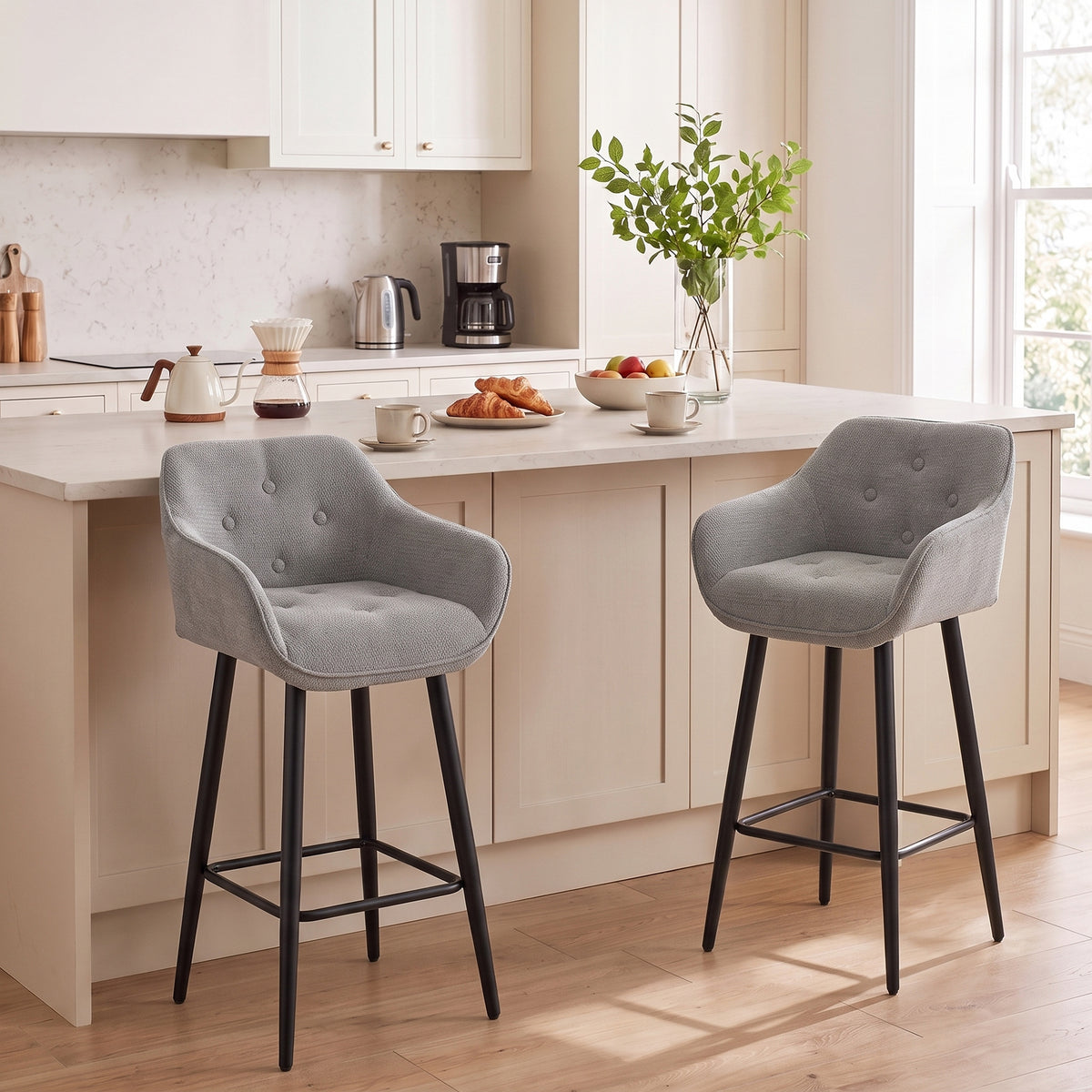 Lot de 2 Tabourets de Bar, Repose-Pieds, Gris