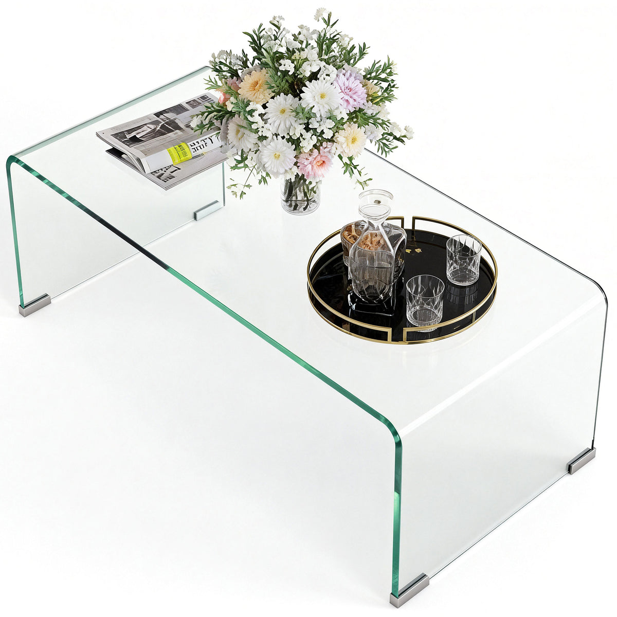 Table basse en verre rectangulaire, en verre trempé