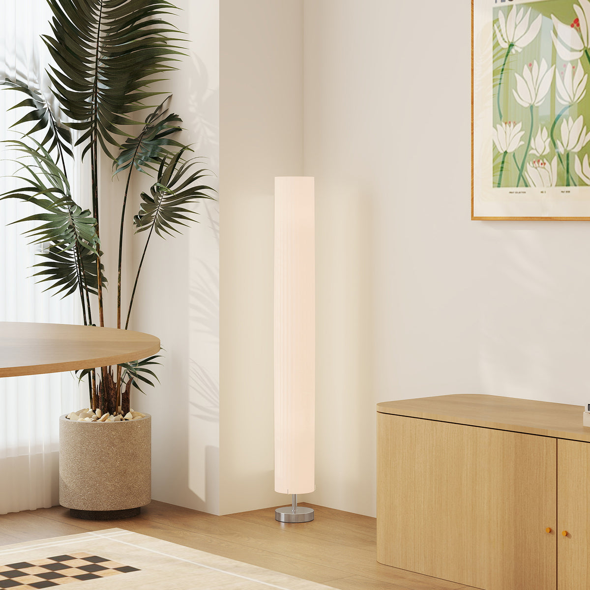 Lampadaire / lampe sur pied moderne lumière tamisée 40 W, 14L x 14l x 120H cm inox blanc