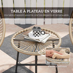 Salon de jardin 2 personnes, plateau en verre trempé