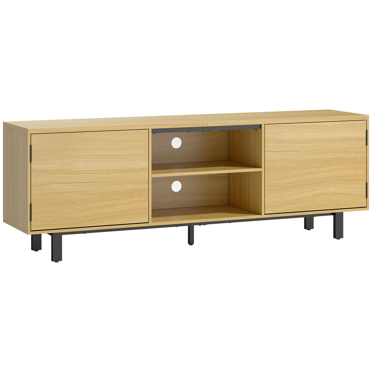 Meuble TV, 65 pouces, 2 portes et 2 étagères, 160x35x55,5cm, bois naturel
