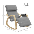 Fauteuil à bascule avec repose-pieds réglable, poche latérale, gris