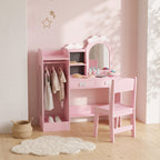 Coiffeuse pour Enfants avec Tabouret et Miroir Lumineux, Rose