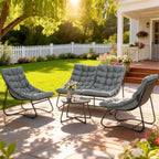 Salon de Jardin 4 Pièces avec Coussins Épais 8cm, en Acier, Gris