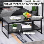 Table Basse avec 2 Étagères 106 x 50 x 47 cm Noir