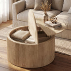 Table basse relevable, compartiment caché et plateau à fermeture douce, bois naturel