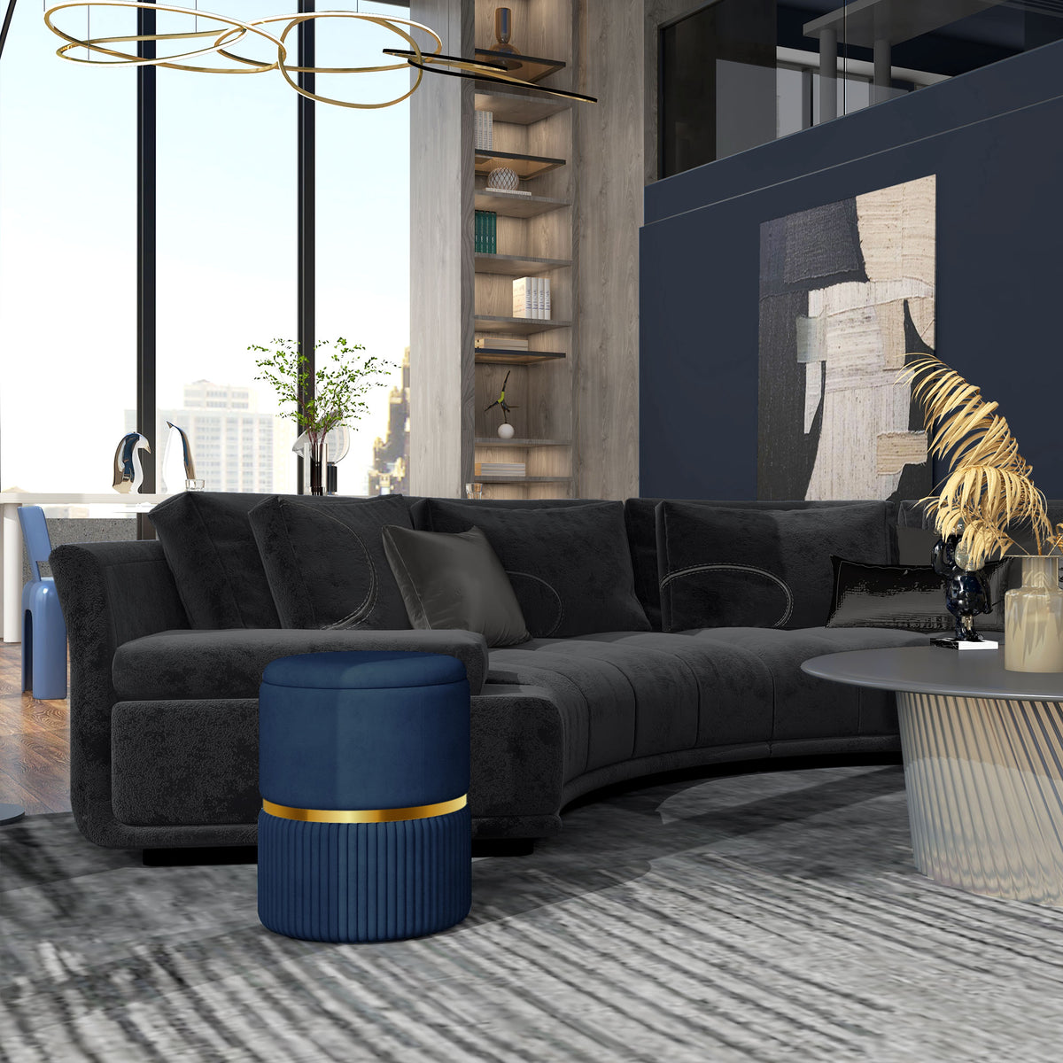 Pouf tabouret repose-pied coffre de rangement en velours 36 x 36 x 44 cm bleu