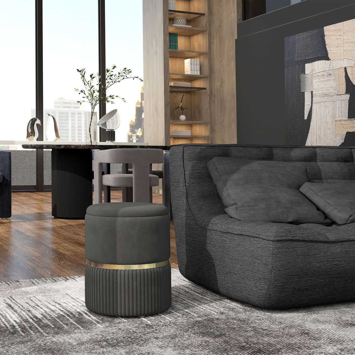 Pouf tabouret repose-pied coffre de rangement en velours 36 x 36 x 44 cm gris