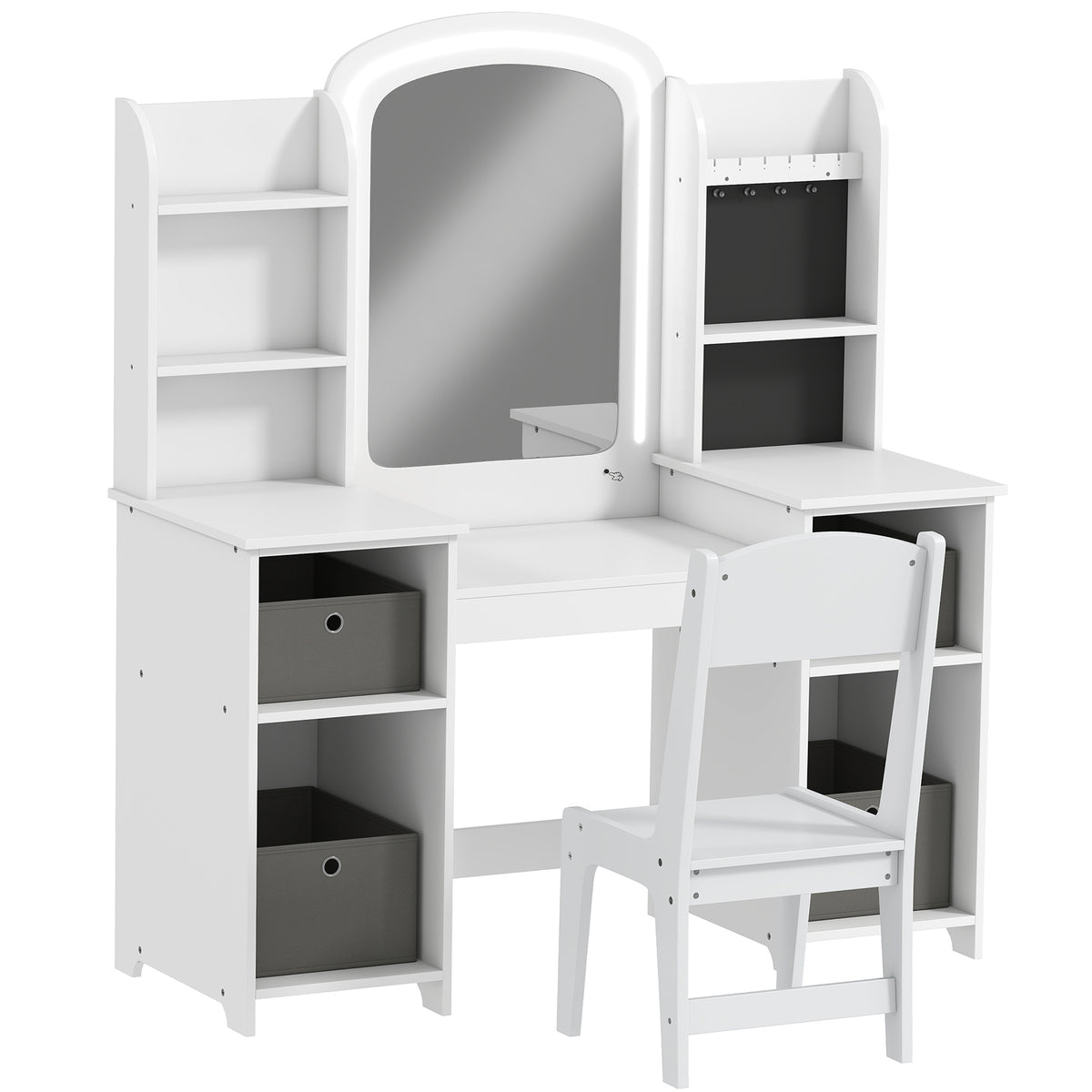 Coiffeuse pour enfants avec tabouret, miroir LED, table de maquillage 104 x 40 x 112 cm, blanc