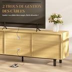 Meuble TV, 65 pouces, 2 portes et 2 étagères, 160x35x55,5cm, bois naturel