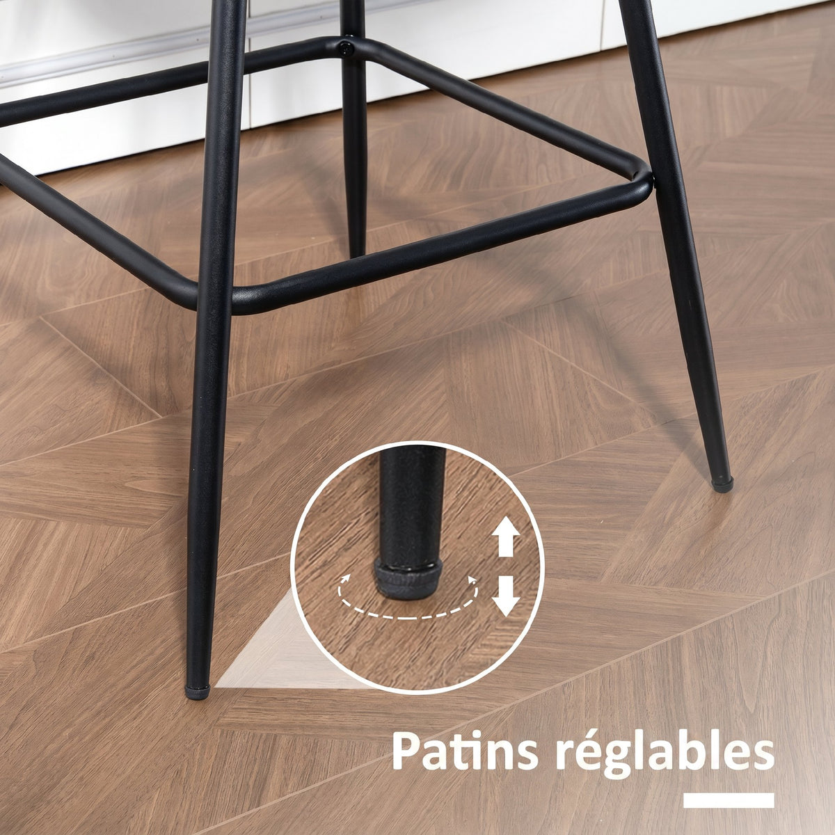 Lot de 2 tabourets de bar, repose-pieds, marron
