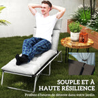 Matelas pour transat, épais coussin chaise longue 190 x 56 x 10 cm, UPF20+, six attaches, gris clair