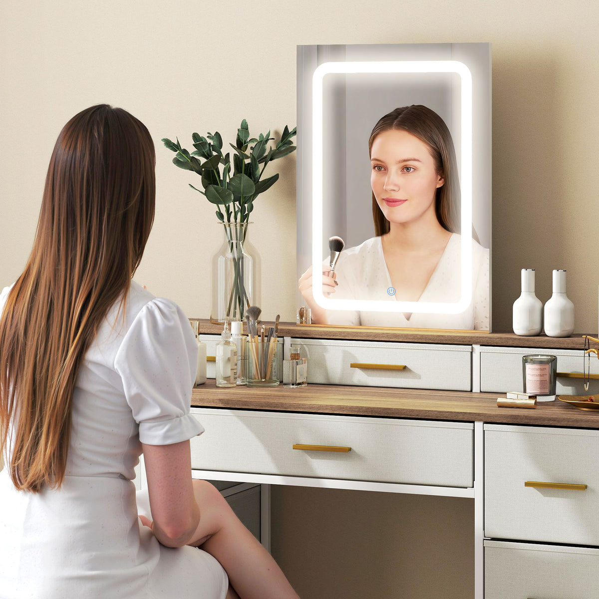 Coiffeuse avec miroir et lumières LED 118,5 x 39,5 x 140 cm