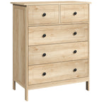 Commode 5 tiroirs, chêne et poignée métal noir