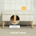 Banc de rangement effet velours, pieds en bois charge max. 120 kg 80 x 35 x 42 cm, crème