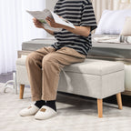 Banc/ coffre rangement rembourré aspect lin, charge 220 Kg, 110 x 39 x 45 cm, beige