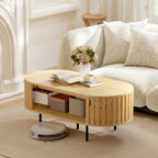 Table basse ovale, design lattes, 100 x 50 x 40 cm, effet bois naturel