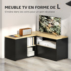 Meuble TV d'angle, 40 pouces avec 2 placards et 3 niches 90 x 90 x 45 cm, en chêne et noir